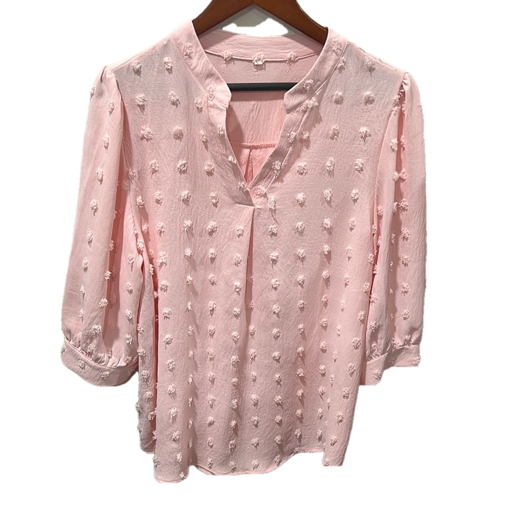 Pink Textured  Top v neck dot blouse size XL GUC